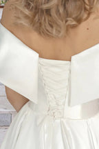 Robe de mariée de plage en satin, longueur thé, épaules dénudées, avec poches WD680