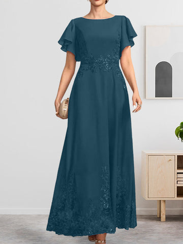 A-line Scoop Ankle-Length Lace Chiffon Mother of the Bride Dress With Sequins