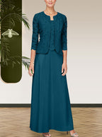 Robe jupe-veste en dentelle pailletée et satin avec veste ouverte