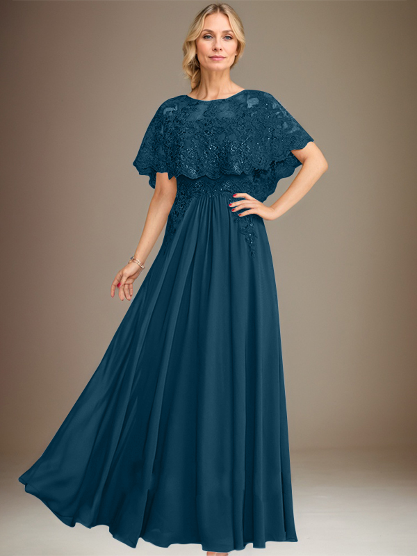 Vestido de novia de corte línea A, escote barco, largo hasta el suelo, de gasa de encaje con apliques de lentejuelas para la madre de la novia 