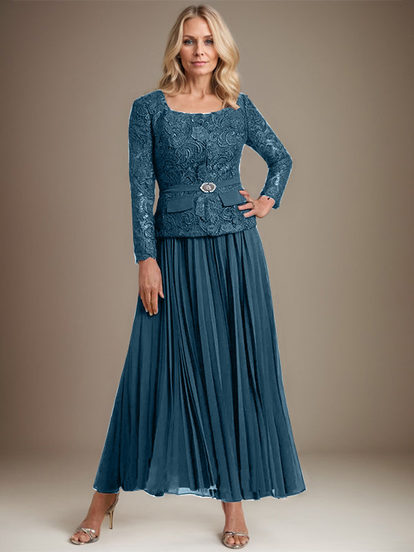Vestido de gasa corte A, largo hasta el tobillo, para la madre de la novia, con pliegues. 