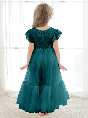 Vestido blanco de tul y encaje hasta el tobillo (2003227579) 