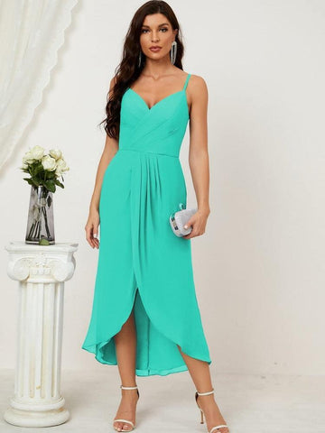 Vestido de dama de honor de gasa con escote en V y abertura media, vestido formal de fiesta, vestido de bienvenida 2803 