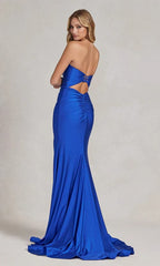 Robe de bal bleu roi moulante longue bustier cœur sans bretelles SYP50