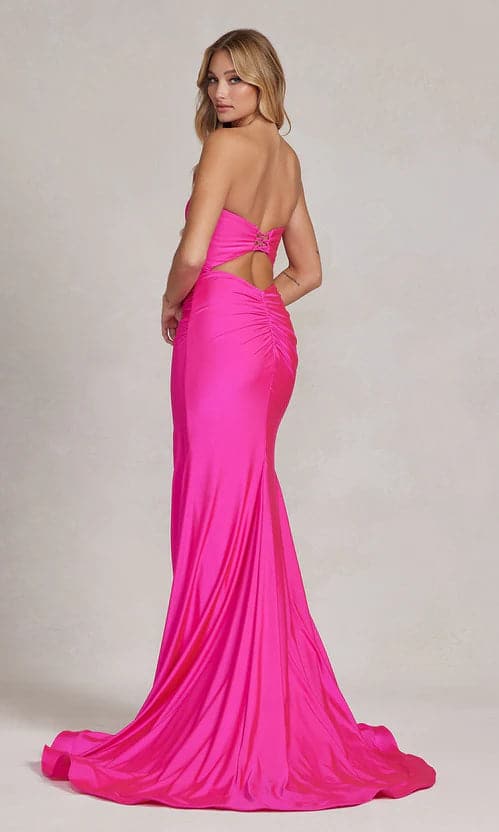 Vestido de graduación fucsia con escote corazón y sin tirantes SYP47