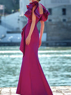 Vestidos de corte sirena/trompeta con escote en V y largo hasta el suelo para la madre de la novia 