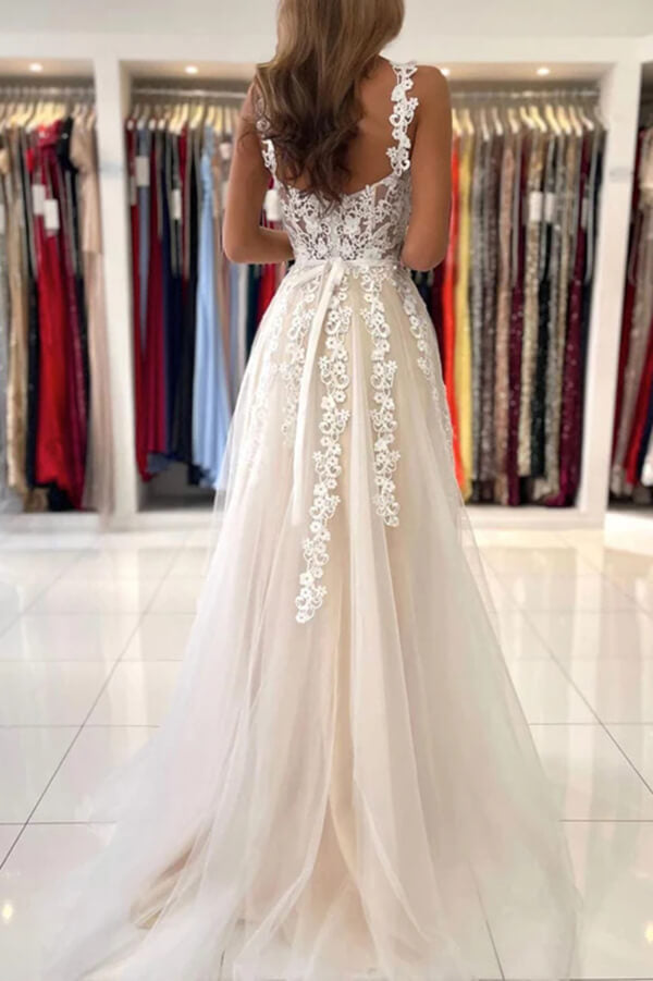 Tulle A-line Sweetheart Lace Appliques Prom Dresses, Evening Dresses