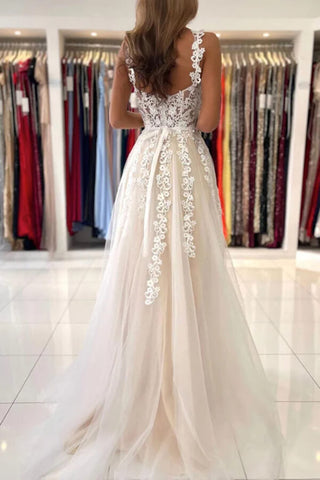 Tulle A-line Sweetheart Lace Appliques Prom Dresses, Evening Dresses