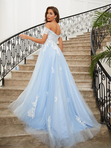 Robe de bal à épaules dénudées en tulle appliqué SYP165