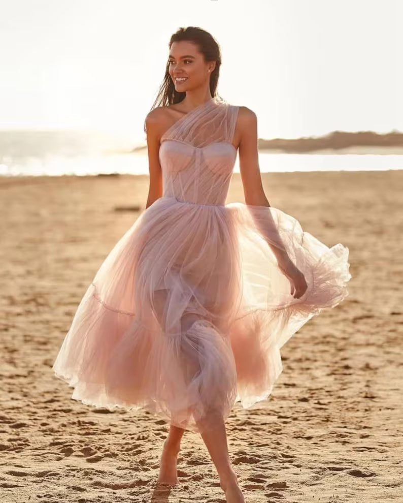 Robe de bal asymétrique en tulle SYP167