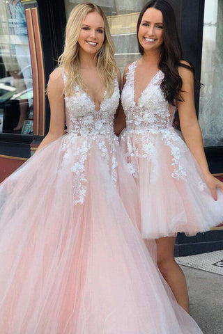 Robes de bal courtes en tulle et dentelle, coupe trapèze, col en V, transparentes et ornées d'appliqués