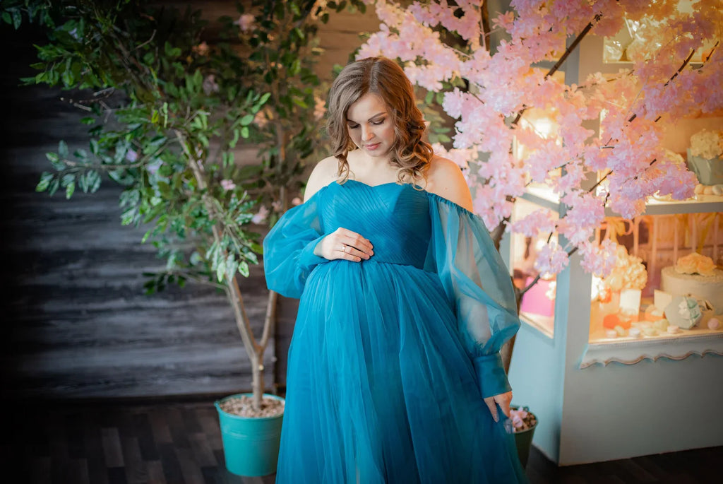 Vestido de tul para sesión de fotos de maternidad