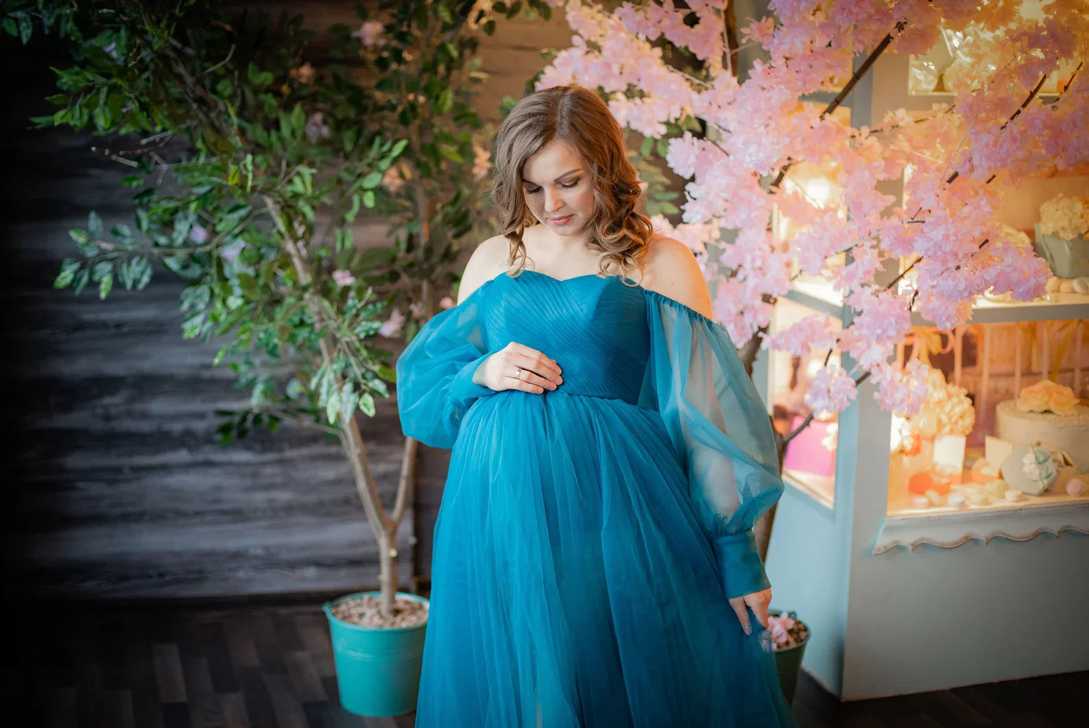 Vestido de tul para sesión de fotos de maternidad