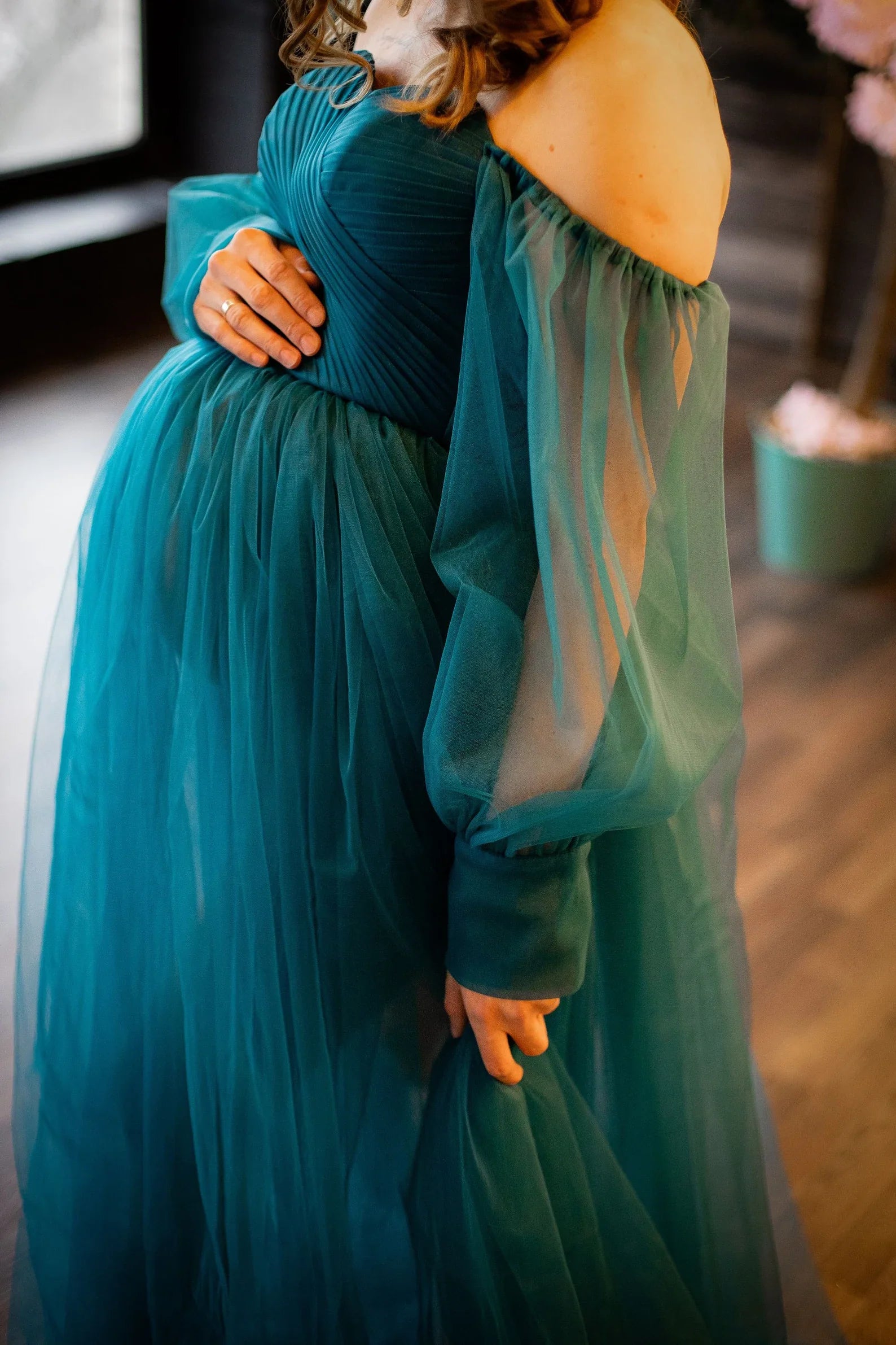 Vestido de tul para sesión de fotos de maternidad