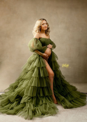 Robe de maternité en tulle à épaules dénudées pour séance photo 