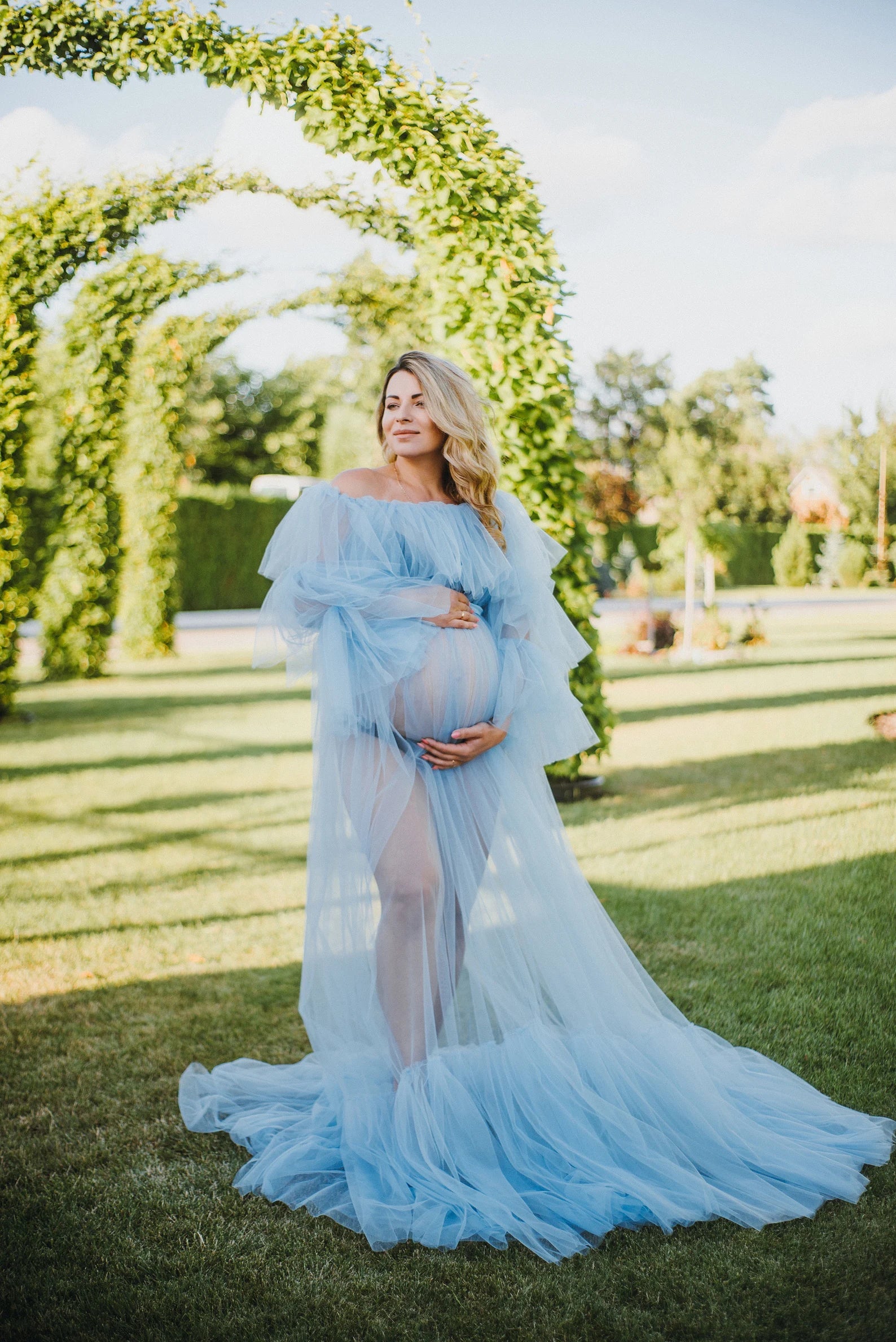 Vestido de maternidad de tul azul VMR27
