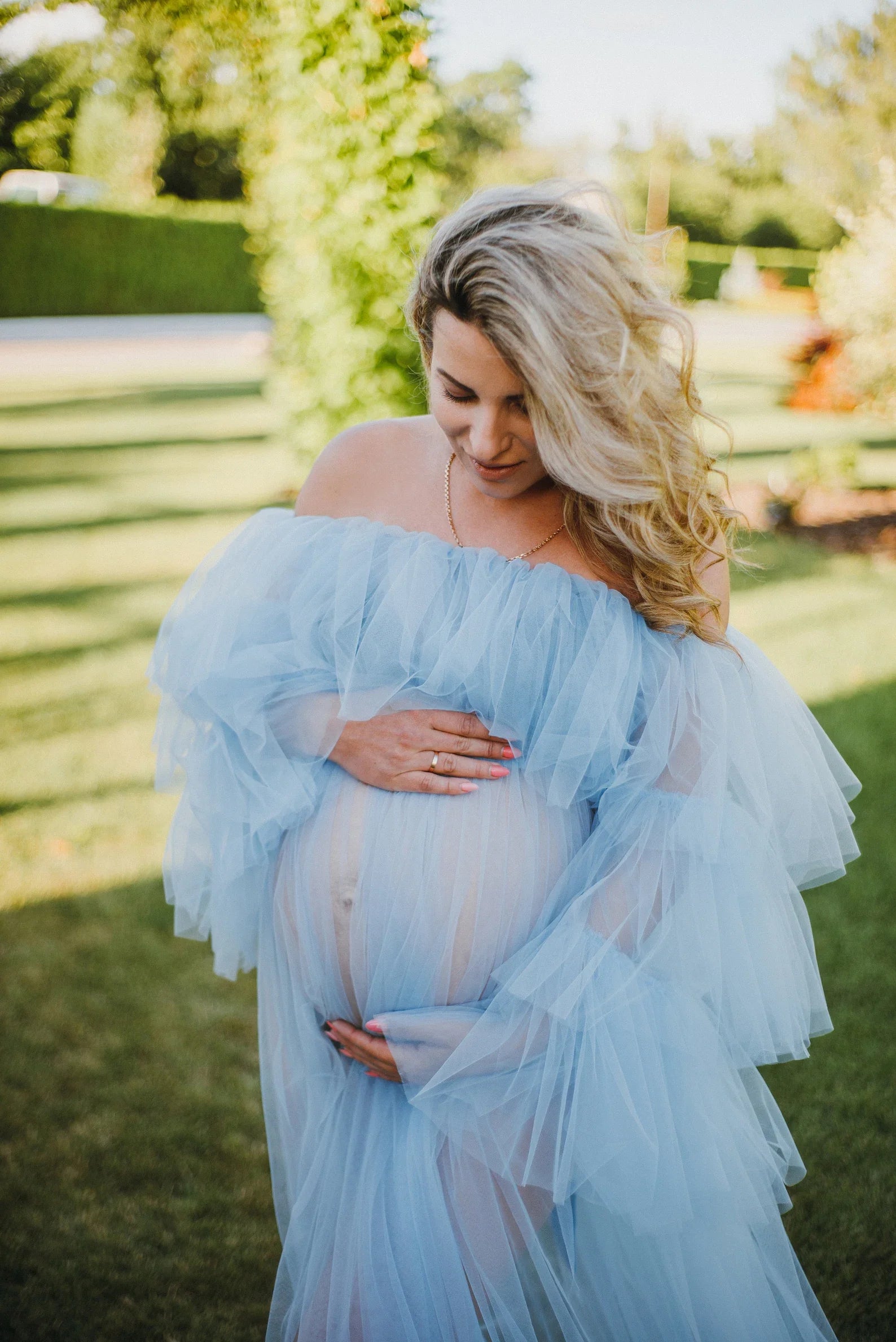 Vestido de maternidad de tul azul VMR27
