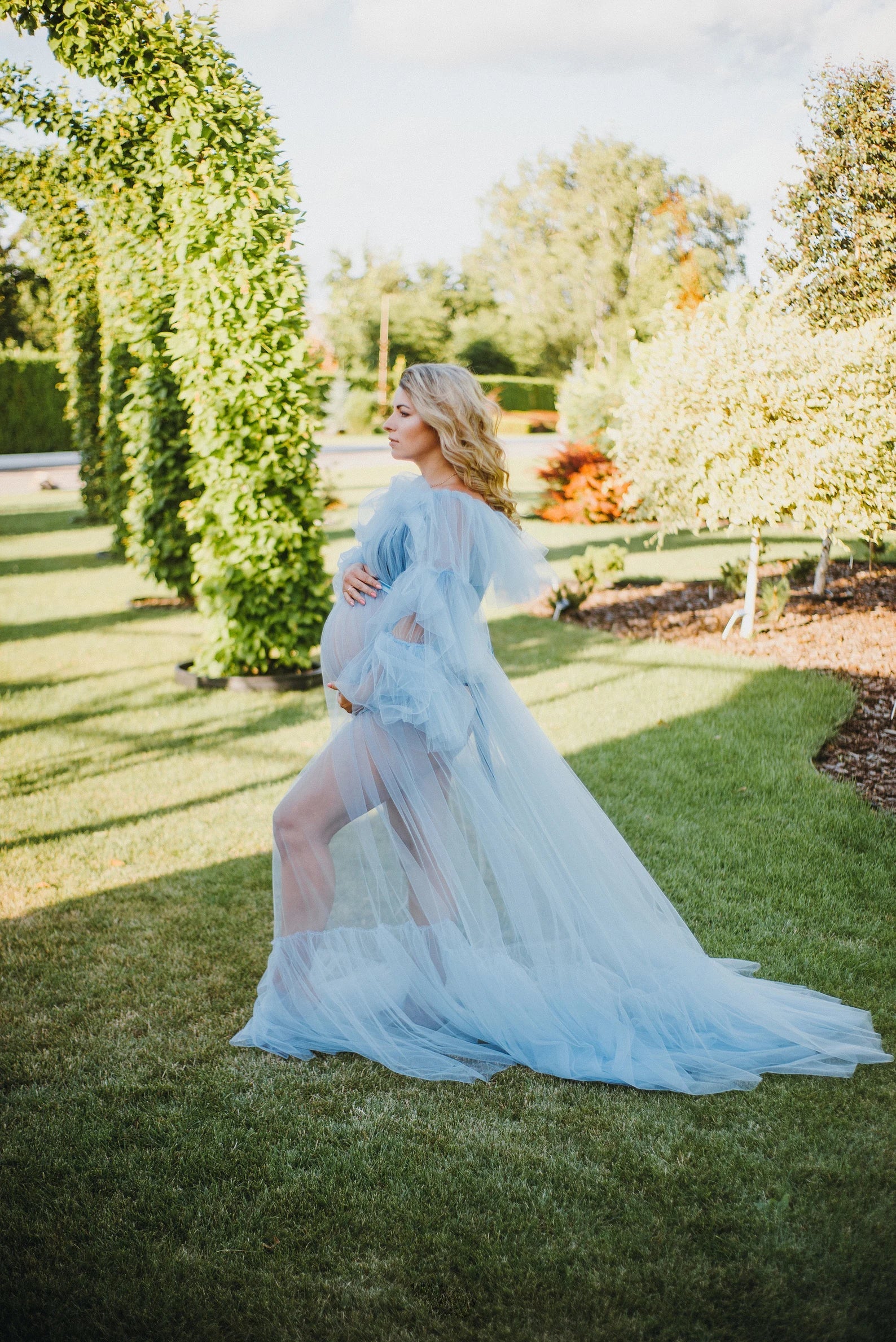 Vestido de maternidad de tul azul VMR27