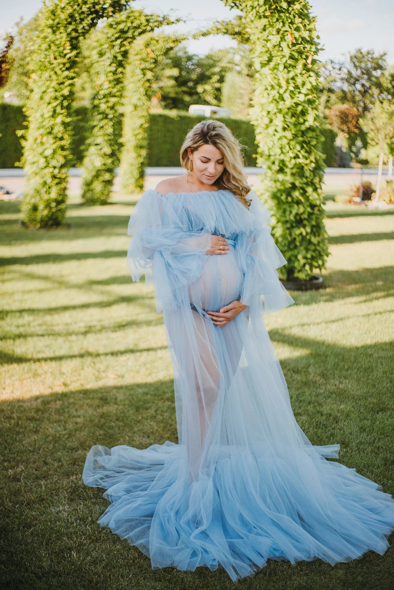 Vestido de maternidad de tul azul VMR27