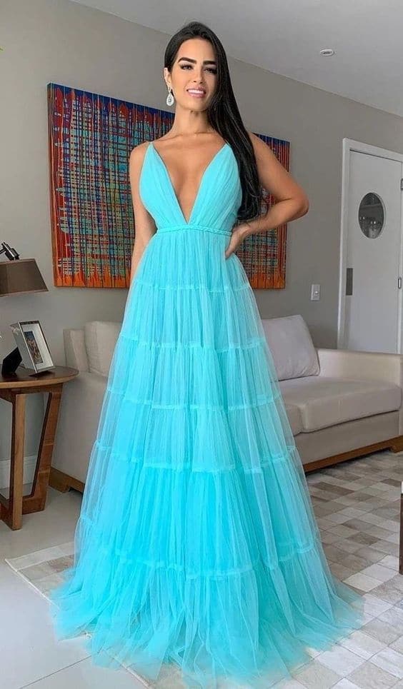 Vestidos de noche de tul con volantes SYP36