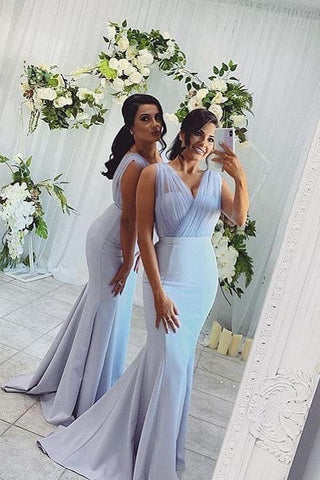 Vestido de dama de honor de corte sirena blanco VMB60 