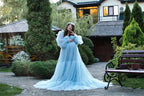 Vestido de maternidad de tul azul para sesión de fotos 