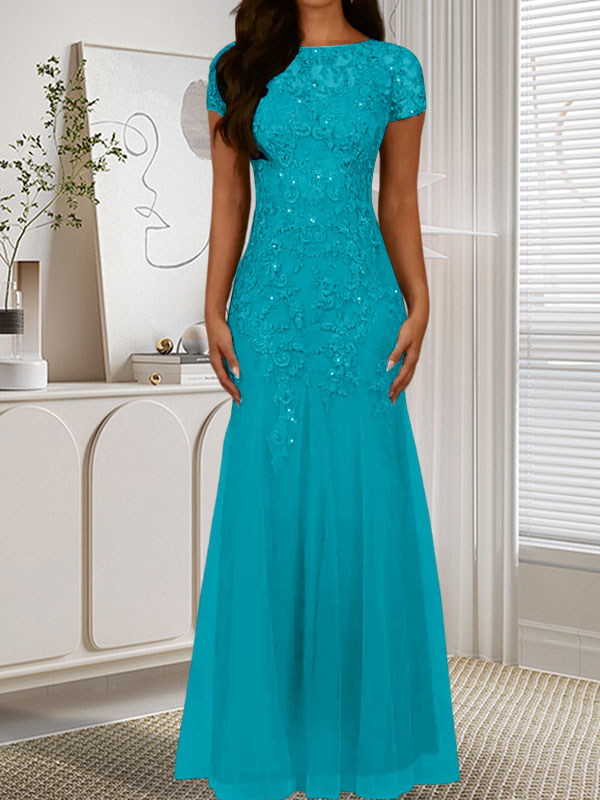 Vestido de tul con lentejuelas y escote sirena azul marino oscuro