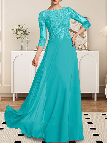 A-line Scoop Floor-Length Lace Chiffon Mother of the Bride Dress With Sequins
