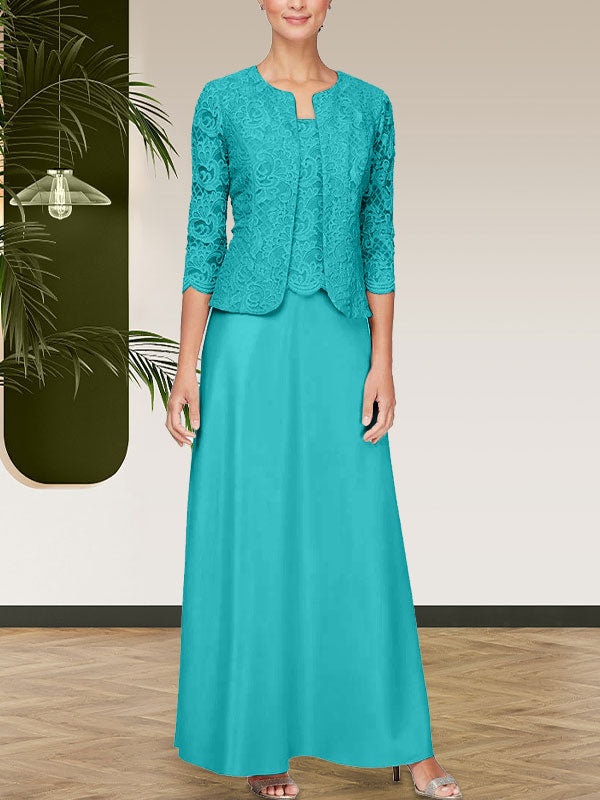 Robe jupe-veste en dentelle pailletée et satin avec veste ouverte