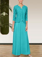 Robe jupe-veste en dentelle pailletée et satin avec veste ouverte