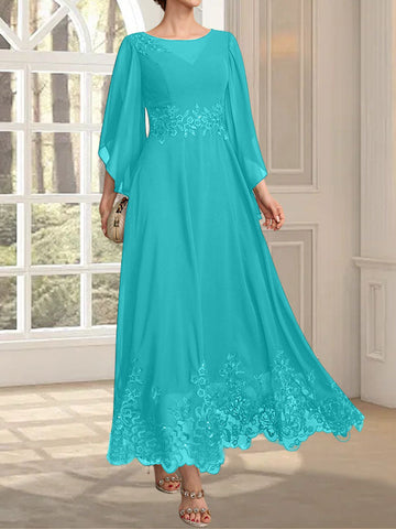 A-line Scoop Illusion Ankle-Length Lace Chiffon Mother of the Bride Dress With Sequins