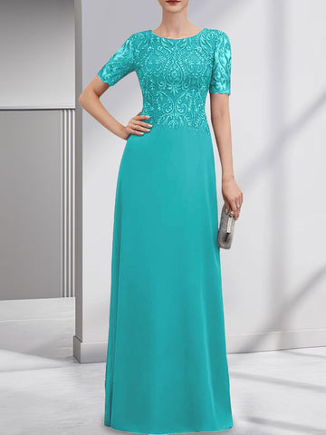 A-line Scoop Floor-Length Lace Chiffon Mother of the Bride Dress With Sequins