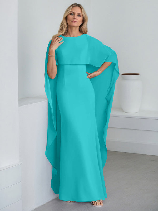 Vestido de gasa de corte recto, largo hasta el suelo, para la madre de la novia, con volantes en cascada. 