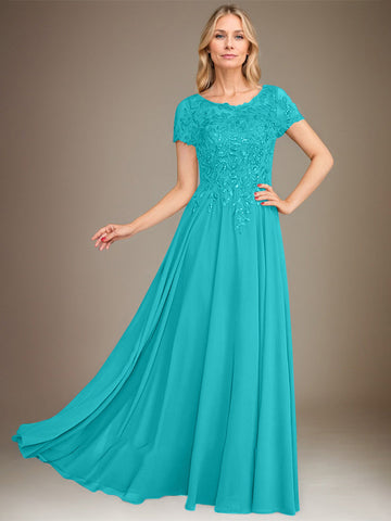 A-Line Scoop Floor-Length Chiffon Mother of the Bride Dress With Applique & Sequins