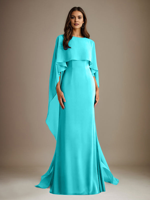 Vestido de gasa de corte recto/columna, escote barco y largo hasta el suelo, para la madre de la novia, con volantes en cascada. 