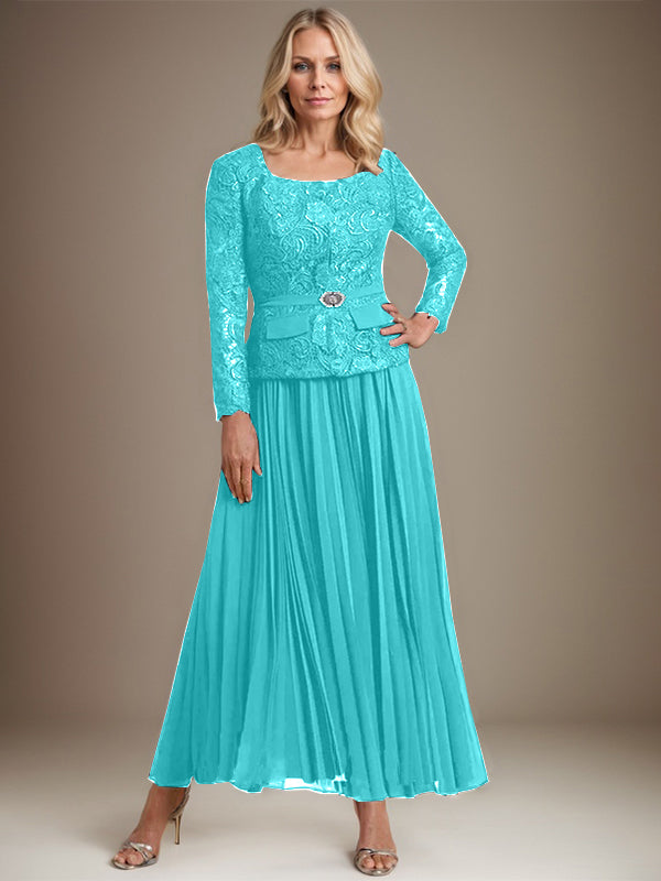 Vestido de gasa corte A, largo hasta el tobillo, para la madre de la novia, con pliegues. 