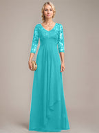 Vestido de novia de corte línea A, escote en V, largo hasta el suelo, de gasa de encaje con volantes en cascada y lentejuelas. 