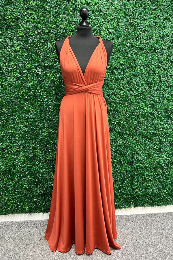 Robe de demoiselle d'honneur orange à volants, longue, BD135