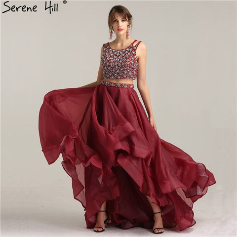 On Sale no return no refundSale Two-Piece Fashion Sexy A-Line 2025 Evening Dress Sleeveless Diamond Tulle Formal Evening Dress Real Photo LA6259