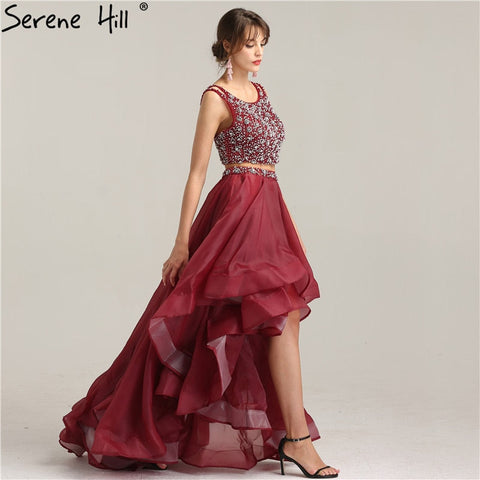 On Sale no return no refundSale Two-Piece Fashion Sexy A-Line 2025 Evening Dress Sleeveless Diamond Tulle Formal Evening Dress Real Photo LA6259