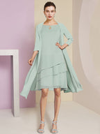 Vestidos de corte princesa/línea A con cuello joya hasta la rodilla para la madre de la novia 