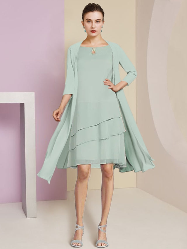 Vestidos de corte princesa/línea A con cuello joya hasta la rodilla para la madre de la novia 