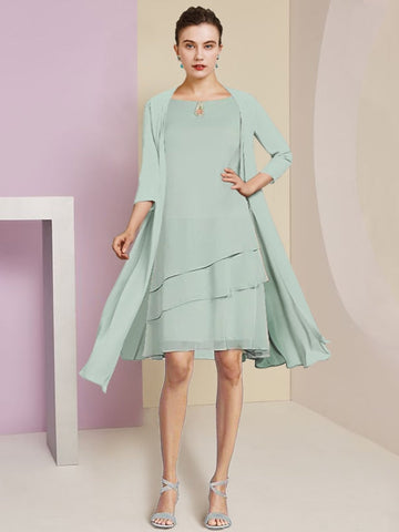 Vestidos de corte princesa/línea A con cuello joya hasta la rodilla para la madre de la novia 