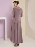 Vestidos de corte princesa/línea A con escote en V y largo midi para la madre de la novia 