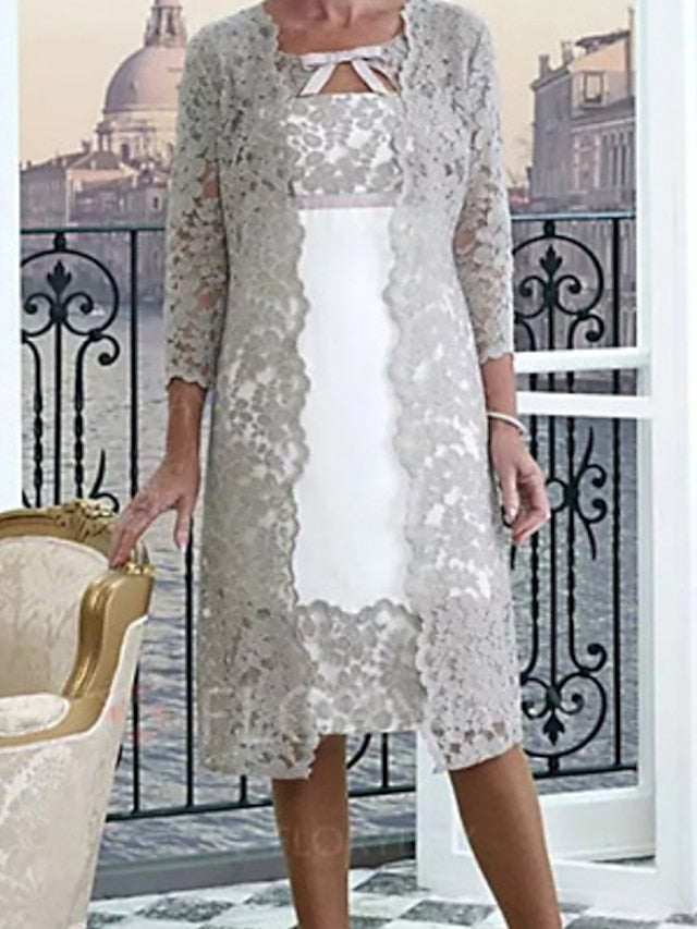 Vestidos de corte recto/columna con cuello joya y largo hasta la rodilla para la madre de la novia 