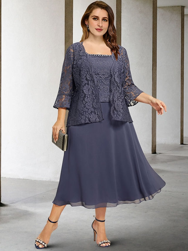 Vestidos de corte princesa con tirantes finos y largo midi para la madre de la novia 