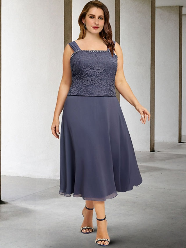 Vestidos de corte princesa con tirantes finos y largo midi para la madre de la novia 