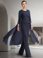 Tailleur-pantalon en mousseline à col bijou pour la mère de la mariée, avec veste 
