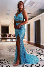 Yellow Prom Dress Two-Pieces Sequin Prom Dresses  SYP94