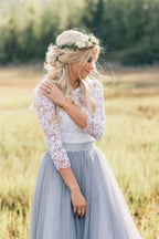 Baoleely Two Pieces 3/4 Sleeves Boho Wedding Dresses, Lace Wedding Gowns, MW819